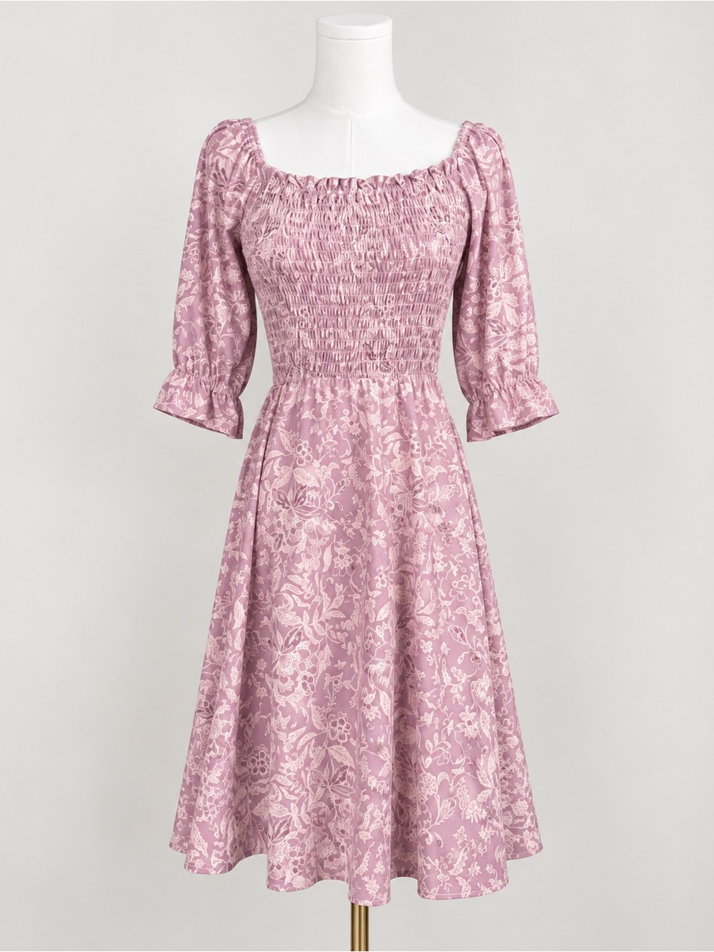 WAYF Dusty Rose Floral Smocked Midi Dress Size Small Cottagecore Romantic